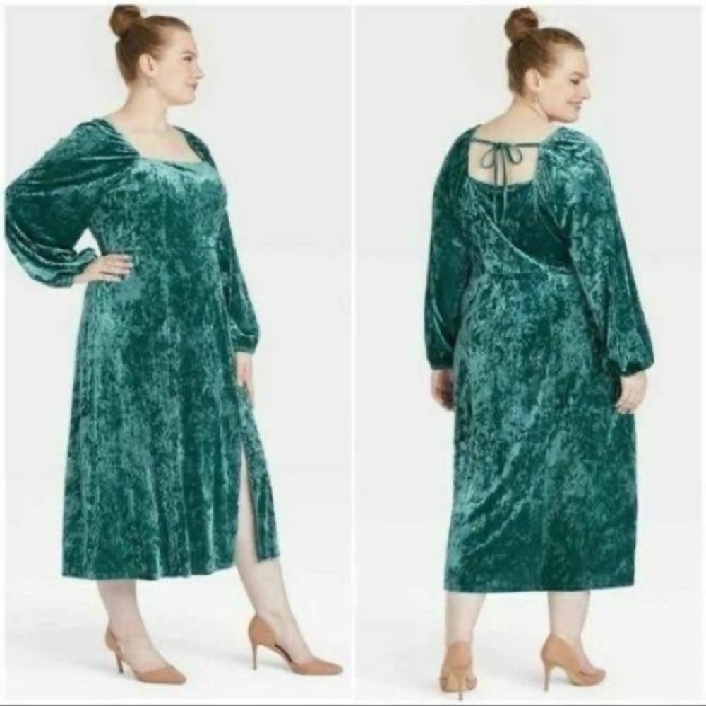 Lux Crushed Green Holiday Velvet Dress 2x